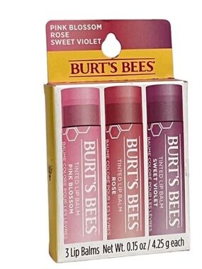 Burt's Bees Tinted Lip Balm | 3 Lip Balms (Sweet Violet, Rose, Pink Blossom)